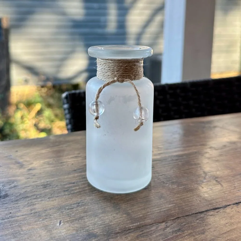 Frosted Glass Bud Vase with Jute Rope Accent